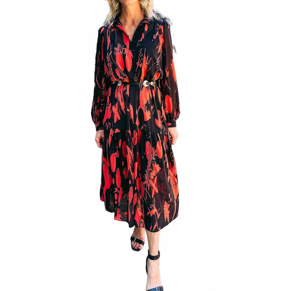 NEW EXQUISE allyn long sleeve dress in crimson